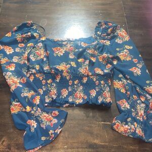 No frills Floral Smocked Blue/green Top large